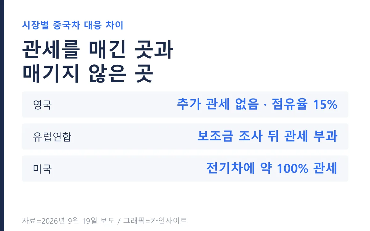 시장별 중국차 관세와 점유율