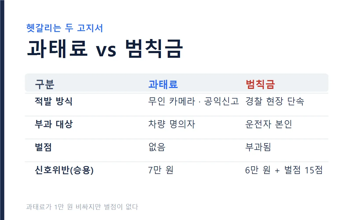 과태료와 범칙금 비교