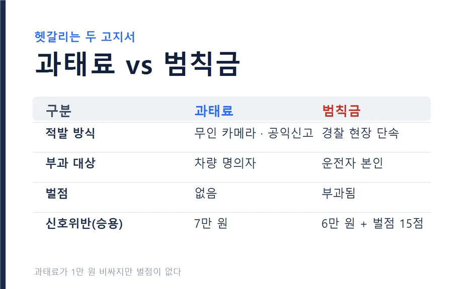 과태료와 범칙금 비교